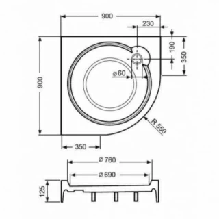 Cadita dus semirotunda Roltechnik Dream-P 90x90 cm