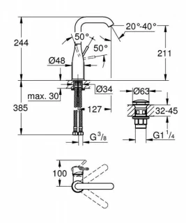 Baterie lavoar Grohe Essence cu monocomanda 1/2" marimea L