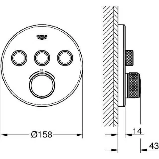 Baterie dus Grohe Grohtherm SmaetControl cu 3 iesiri alba