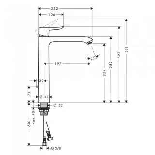 Baterie lavoar Hansgrohe Metris 260 fara ventil cu montaj pe blat