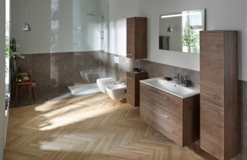 Set PROMO mobilier baza si lavoar Geberit Selnova Square 98,8x48xH63,5 cm maro deschis