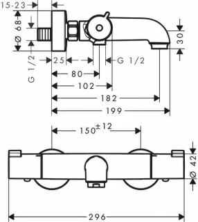 Baterie cada si dus Hansgrohe Ecostat Universal cu termostat