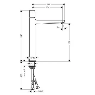 Baterie lavoar cu monocomanda Hansgrohe Metropol 260, cu ventil push-open
