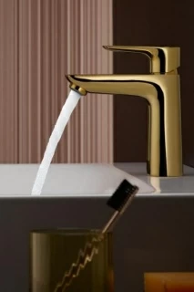 Baterie lavoar Hansgrohe Talis E 110 CoolStart, cu ventil, auriu-lucios