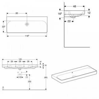 Lavoar Geberit Smyle Square suspendat 120x48xH16,5 cm fara orificiu de baterie