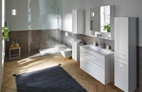 Set PROMO mobilier baza si lavoar Geberit Selnova Square 78,8x48xH63,5 cm alb lucios