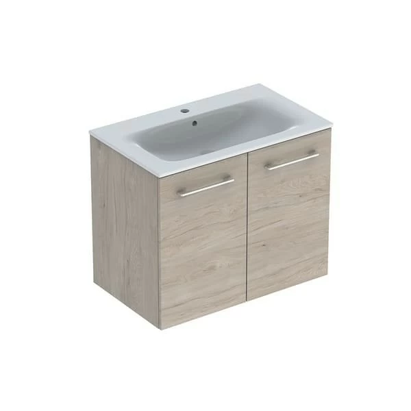 Set PROMO mobilier baza suspendat si lavoar Geberit Selnova Square cu doua usi maro deschis 80x50xH65 cm