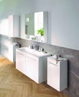 Set PROMO mobilier baza suspendat si lavoar Geberit Selnova Square cu doua usi alb lucios 100x50xH65 cm