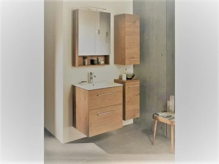 Set PROMO mobilier baza suspendat si lavoar Geberit Selnova Square doua usi maro deschis 55x50xH65 cm