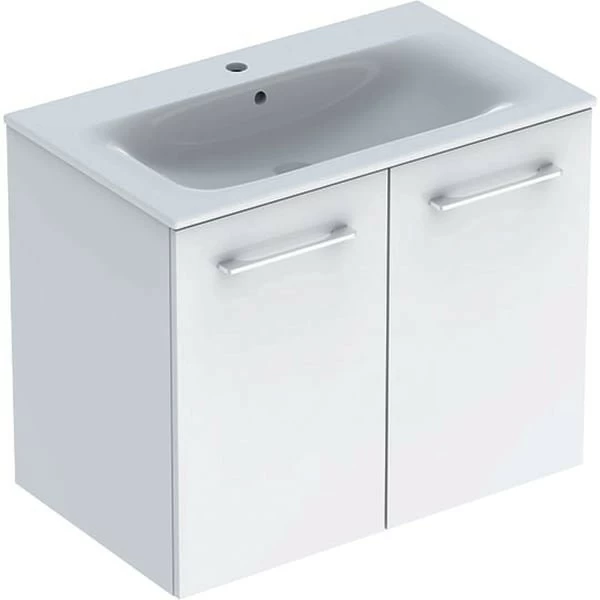 Set PROMO mobilier baza suspendat si lavoar Geberit Selnova Square cu doua usi alb lucios 100x50xH65 cm