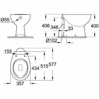 Vas WC Grohe Bau Ceramic pe pardoseala evacuare verticala 52x36xH40 cm