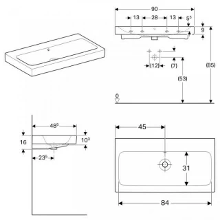 Lavoar Geberit Icon 90x49xH16 cm fara orificiu baterie