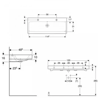 Lavoar Geberit Icon 2 orificii baterie 120x49xH16 cm