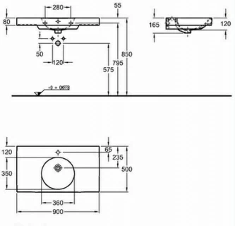Lavoar Geberit Preciosa II cu blat 90x50xH17 cm