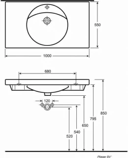 Lavoar Geberit Preciosa cu blat 100x55xH20 cm 