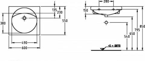 Lavoar Geberit Preciosa cu blat 60x55xH20 cm fara orificiu baterie