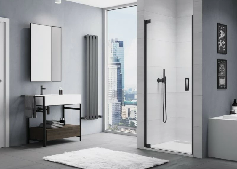 Usa de nisa batanta SanSwiss Cadura CA1C 80xH200 cm profil negru, stanga