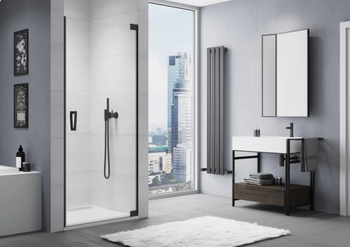 Usa de nisa batanta SanSwiss Cadura CA1C, 100xH200 cm profil negru, dreapta