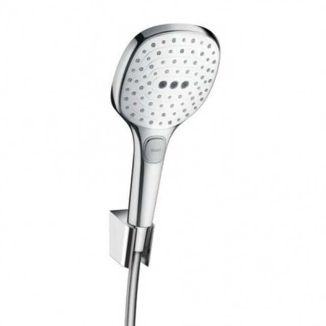 Set dus Hangrohe Raindance Select E120 cu suport si furtun 125 cm, alb/crom