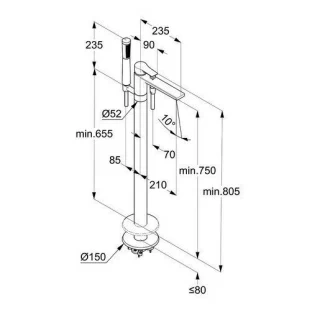 Baterie de cada cu montaj pe pardoseala Kludi Zenta