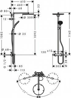 Sistem dus Hansgrohe Raindance Select E 300 cu baterie termostatata 