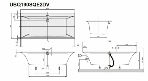 Cada incastrata Villeroy&Boch Squaro Edge Quaryl 190x90 cm