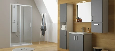 Set PROMO mobilier si lavoar Kolpasan Evelin gri 66x46xH65 cm