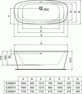 Cada Ideal Standard Dea freestanding acril 190x90xH61 cm