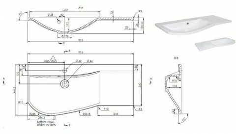 Lavoar Oristo Opal stanga alb lucios 90x45 cm, cuva stanga