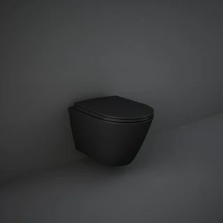 Set vas wc Rak Ceramics Feeling Rimless negru mat 52x36XH32 cm si capac 