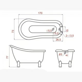 Cada de mijloc Florida Venus 170x73xH77cm cu picioare crom
