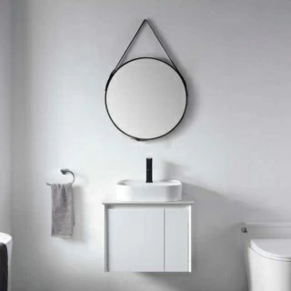 Oglinda Fluminia Mona cu margine din piele neagra 60 cm