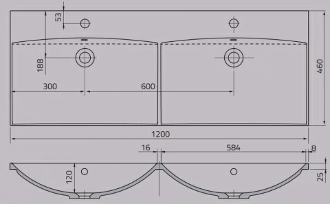 Set PROMO baza lavoar Oristo Siena gri mat si lavoar Amelia 120x45xH55 cm doua cuve