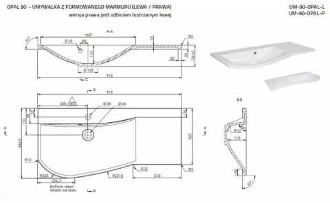 Set PROMO baza lavoar Oristo Opal si lavoar Opal dreapta gri lucios 90x45H50 cm