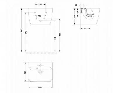 Lavoar Gala Emma Square cu piedestal integrat 48x37,5xH32 cm