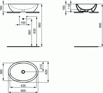 Lavoar oval Ideal Standard Strada 60x42xH16 cm