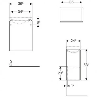 Set PROMO baza lavoar si lavoar asimetric Geberit Acanto 45x38xH71cm gri