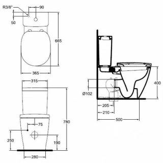 Set PROMO Vas WC Ideal Standard Connect cu rezervor si capac, 36x66 cm