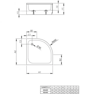 Cadita dus semirotunda Radaway Samos A 80x80xH29,5 cm