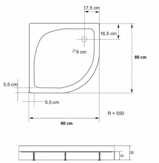 Cadita dus Sanotechnik semirotunda, 80x80x20 cm