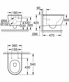 Vas WC Grohe Essence suspendat Rimless 54x36xH40 cm