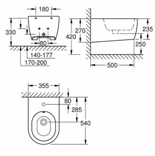 Bideu Grohe Essence suspendat 54x35,5xH40 cm