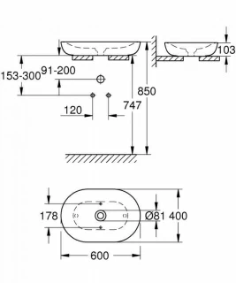 Lavoar pe blat Grohe Essence PureGuard 60x40xH10 cm