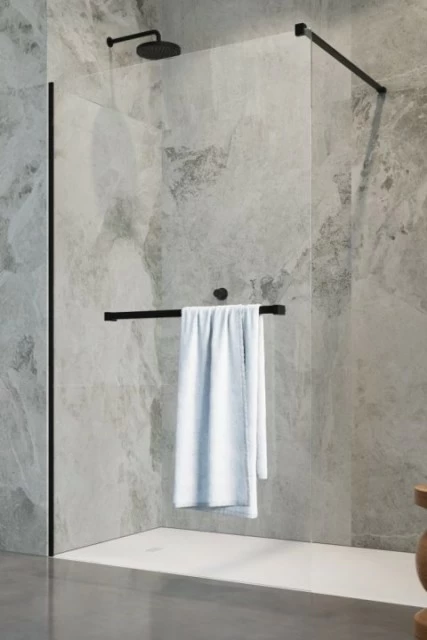 Cabina dus Walk-In Radaway Modo New II Black cu suport prosop 95xH200 cm