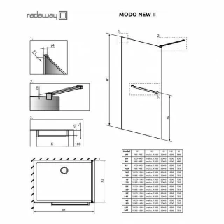 Cabina dus Walk-In Radaway Modo New II Black cu suport prosop 135xH200 cm