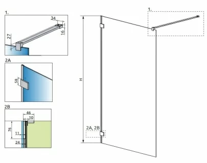 Cabina dus Walk-in Radaway Essenza Pro 6, 120 x 200 cm, gold
