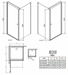 Cabina dus Radaway Eos KDJ I, 90x90xH197 cm, usa pe partea dreapta