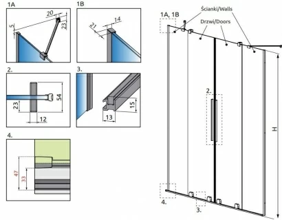 Usa de nisa culisanta Radaway Furo Gold DWD 200xH200 cm