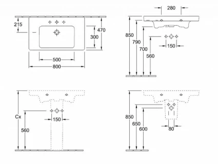 Lavoar Villeroy&Boch Subway 2.0, 80x47xH15 cm alb alpin