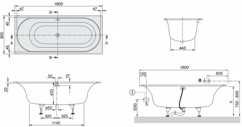 Cada Villeroy&Boch Cetus 180x80xH50 cm